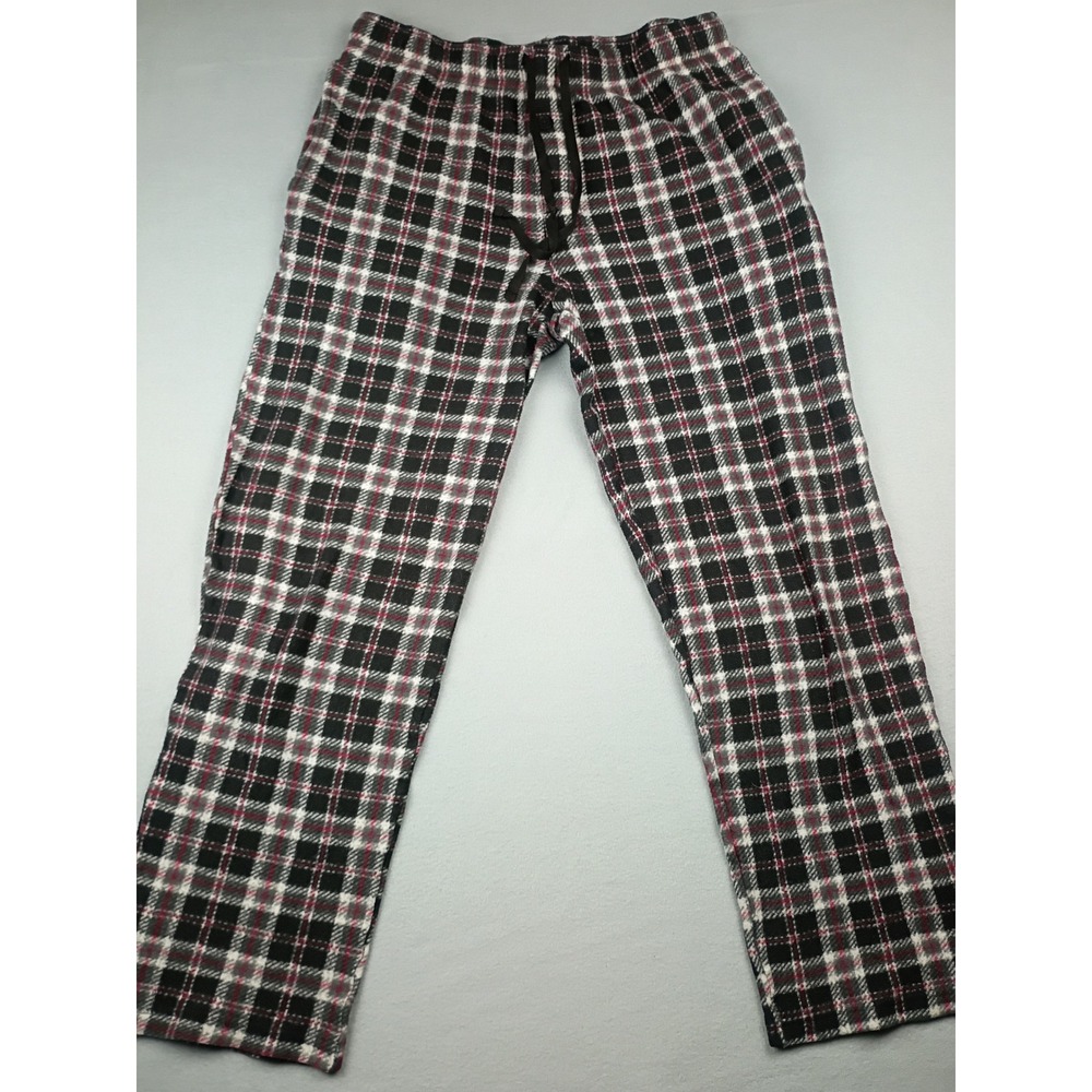 Fruit of the Loom Men Plaid Pajama Pants Black Red Fleece Sleepwear Size M 32 34